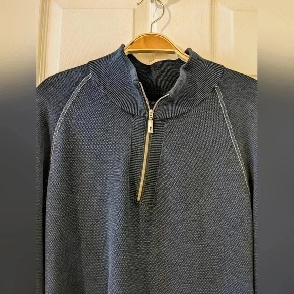 Tommy Bahama Sweater Mens Waffle Knit Blue 1/4 Zip Pullover Cotton Large Beachy - Picture 3 of 6